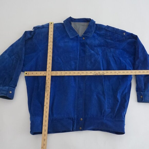 Vintage The Old Hide House Rotal Blue 100% Suede Leather Zip Up Collar Jacket M - Picture 4 of 14